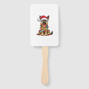 German Shepherd Dog Christmas Lights Santa Hat Xma Hand Fan