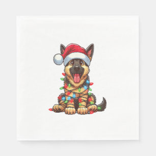 German Shepherd Dog Christmas Lights Santa Hat Xma Napkin