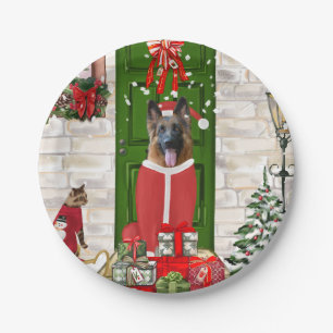 German Shepherd Dog Christmas Paper Plate