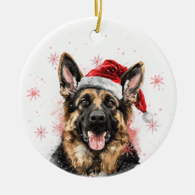 German Shepherd Dog Christmas Personalized Ceramic Ornament (Front)