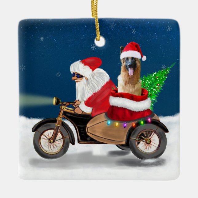 German Shepherd dog Christmas Santa Claus Ceramic Ornament (Front)