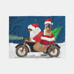 German Shepherd dog Christmas Santa Claus  Fleece Blanket