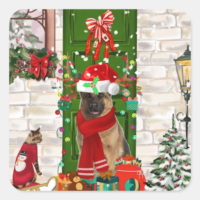 German Shepherd Dog Christmas  Square Sticker (Front)