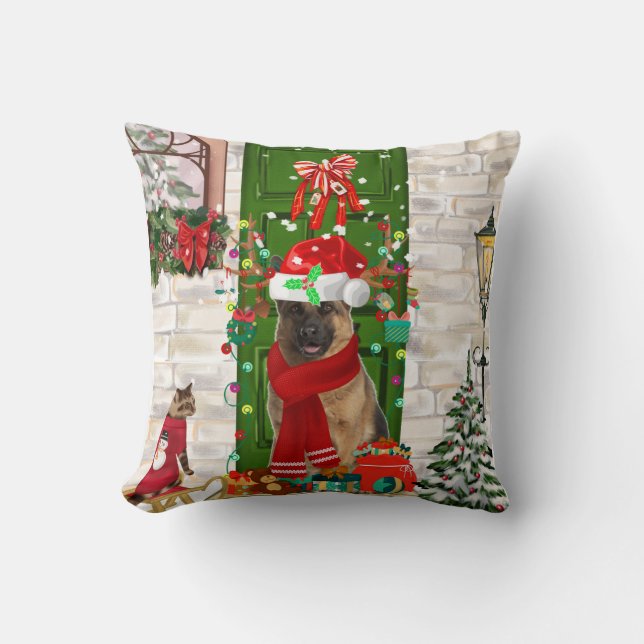 German Shepherd Dog Christmas Throw Pillow (Front)