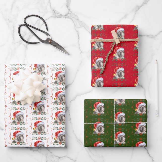 German Shepherd Dog Christmas Wrapping Paper Sheet (Front)