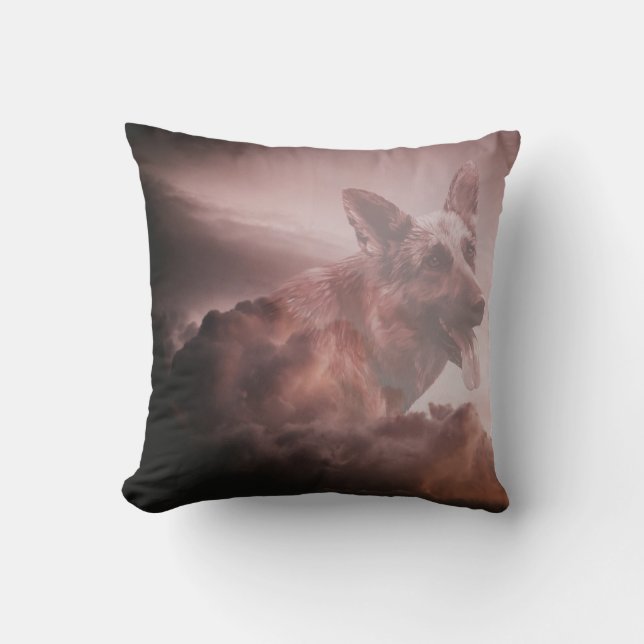 German Shepherd Dog Clouds Heaven Art Portrait GSD Throw Pillow (Front)