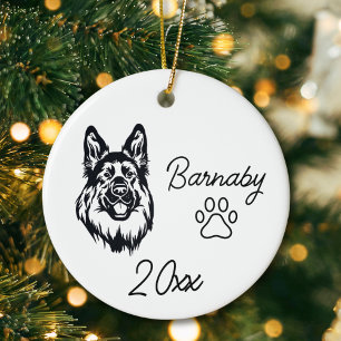 German Shepherd Dog Custom Name & Year Line Art Ceramic Ornament