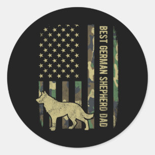 German Shepherd Dog Dad Camouflage American Flag Classic Round Sticker