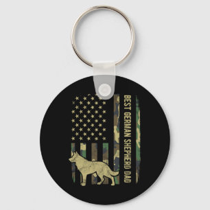 German Shepherd Dog Dad Camouflage American Flag  Keychain