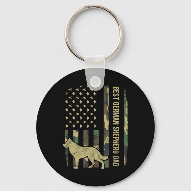 German Shepherd Dog Dad Camouflage American Flag  Keychain (Front)