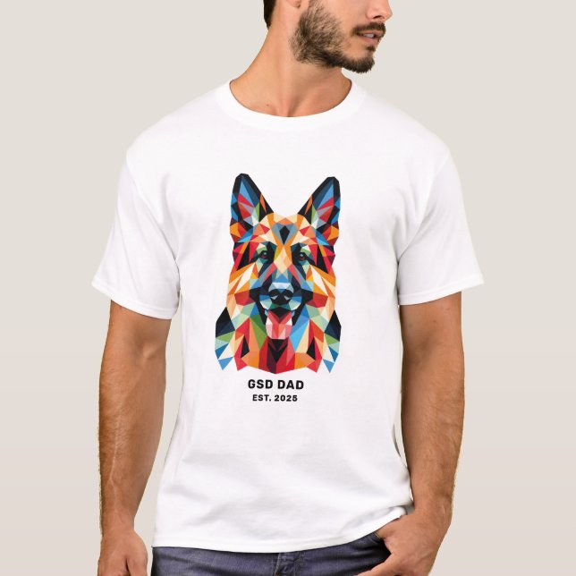 German Shepherd Dog Dad Personalized Low Poly Art T-Shirt (Front)