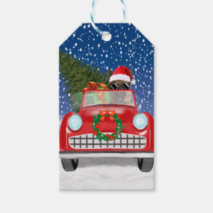 German Shepherd Dog Driving Car In Snow Christmas  Gift Tags