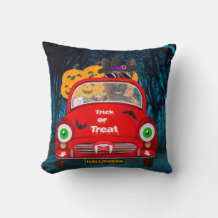 German Shepherd Dog Driving Car Scary Halloween Throw Pillow