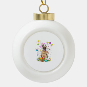 German Shepherd Dog Easter Egg Hunting Basket East Ceramic Ball Christmas Ornament
