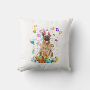 German Shepherd Dog Easter Egg Hunting Basket East Throw Pillow