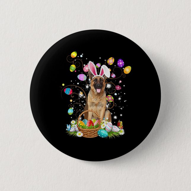 German Shepherd Dog Easter Egg Hunting Bysket East 2 Inch Round Button (Front)