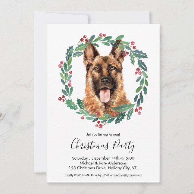 German Shepherd Dog Elegant Christmas Party Invitation (Front)