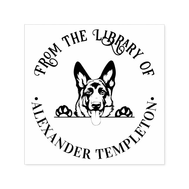 German Shepherd Dog Face #2 Library Book Name E Self-inking Stamp (Design)