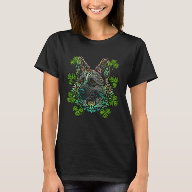 German Shepherd Dog Face Mandala Irish C St Patric T-Shirt (Front)