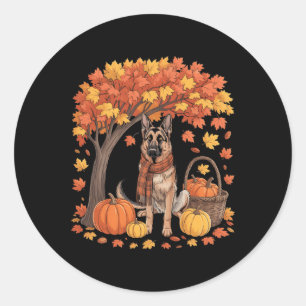 German Shepherd Dog Fall Scarf Pumpkin Autumn Than Classic Round Sticker