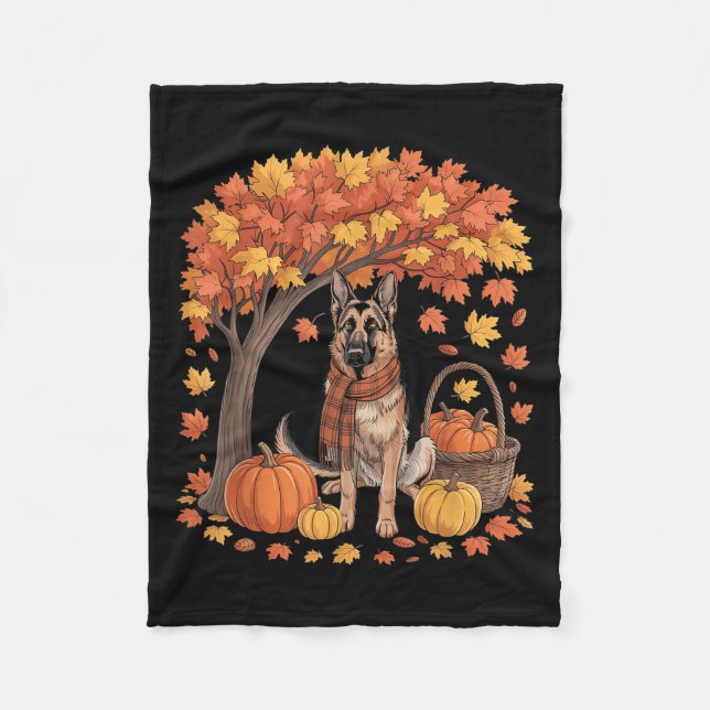 German Shepherd Dog Fall Scarf Pumpkin Autumn Than Fleece Blanket (Front)