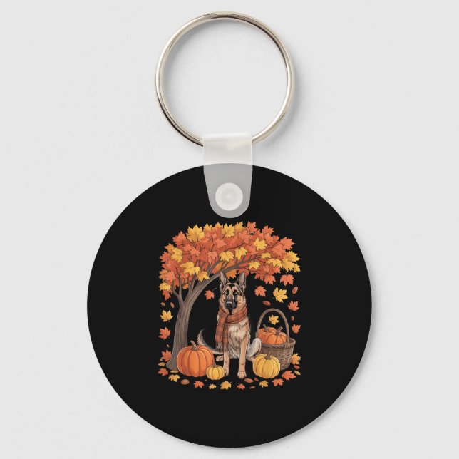 German Shepherd Dog Fall Scarf Pumpkin Autumn Than Keychain (Front)