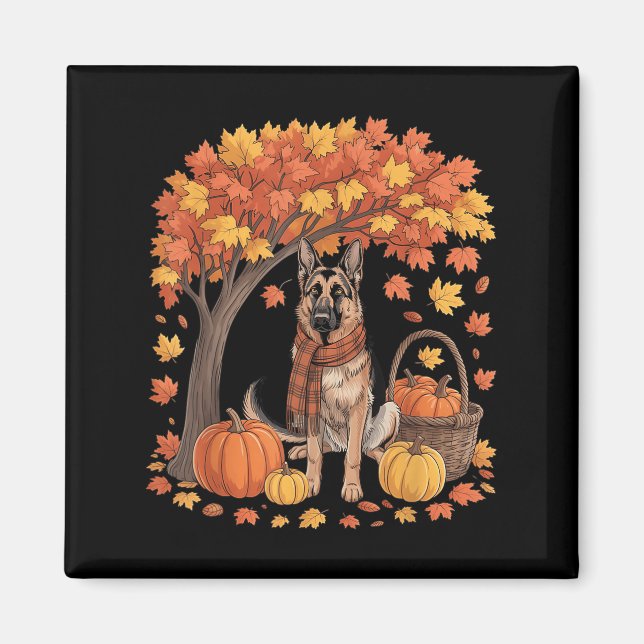 German Shepherd Dog Fall Scarf Pumpkin Autumn Than Magnet (Front)