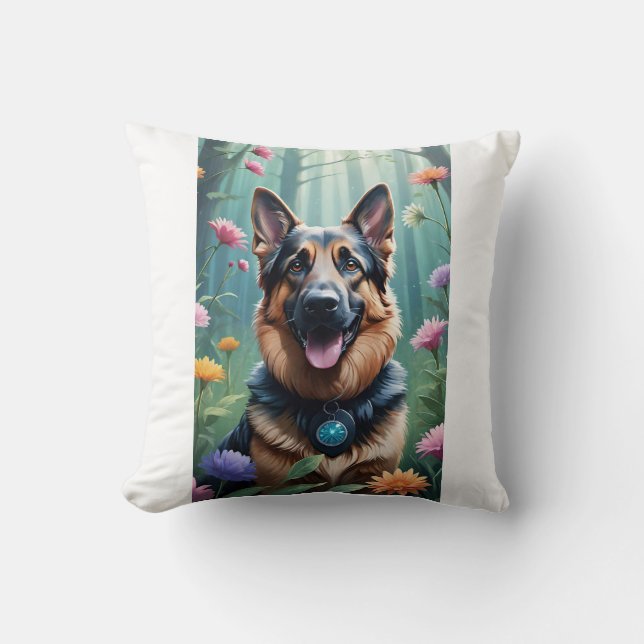 German Shepherd Dog Floral Decorative Pillow (Front)