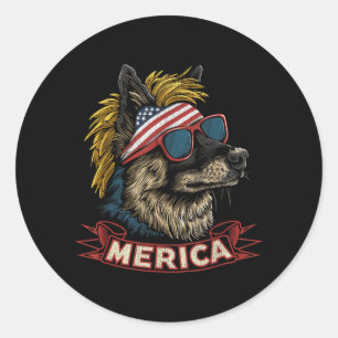 German Shepherd Dog - Funny 4th of July American Classic Round Sticker