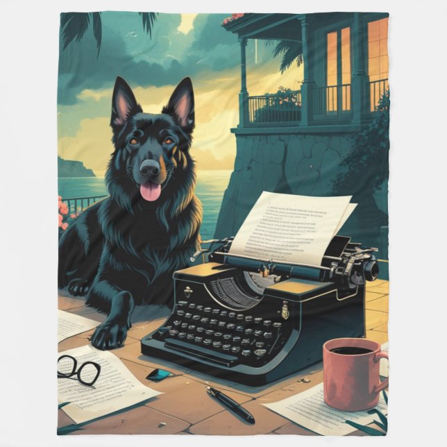 German Shepherd Dog gentleman vintage  Fleece Blanket (Front)