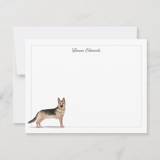 German Shepherd Dog Grey Border Personalized Card (Front)