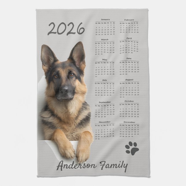 German Shepherd Dog GSD 2026 Calendar Kitchen Towel (Vertical)