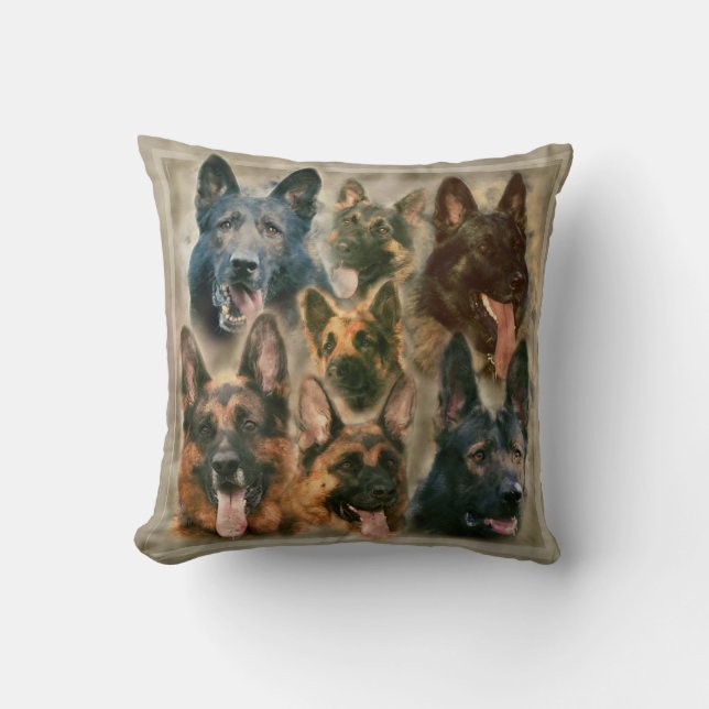 German Shepherd dog - GSD Painting collage Throw Pillow (Front)