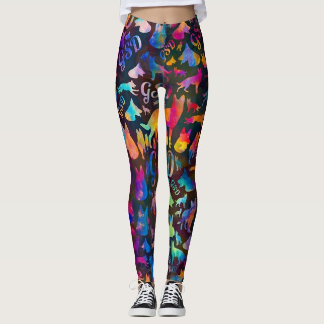 German Shepherd Dog GSD -Watercolor Silhouettes Leggings (Front)