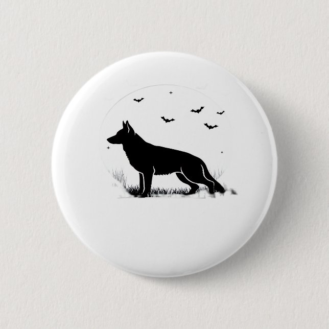 German Shepherd Dog – Halloween Moon Silhouette Cl 2 Inch Round Button (Front)