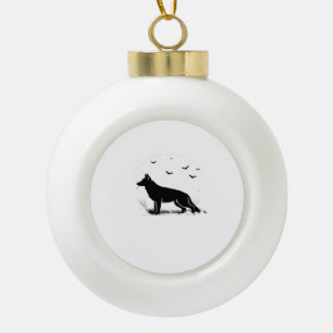 German Shepherd Dog – Halloween Moon Silhouette Cl Ceramic Ball Christmas Ornament