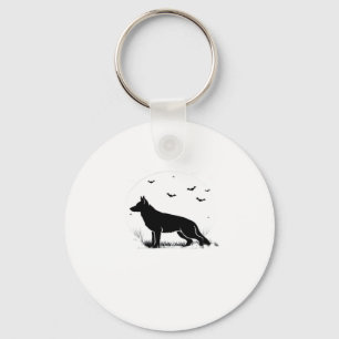 German Shepherd Dog � Halloween Moon Silhouette Cl Keychain