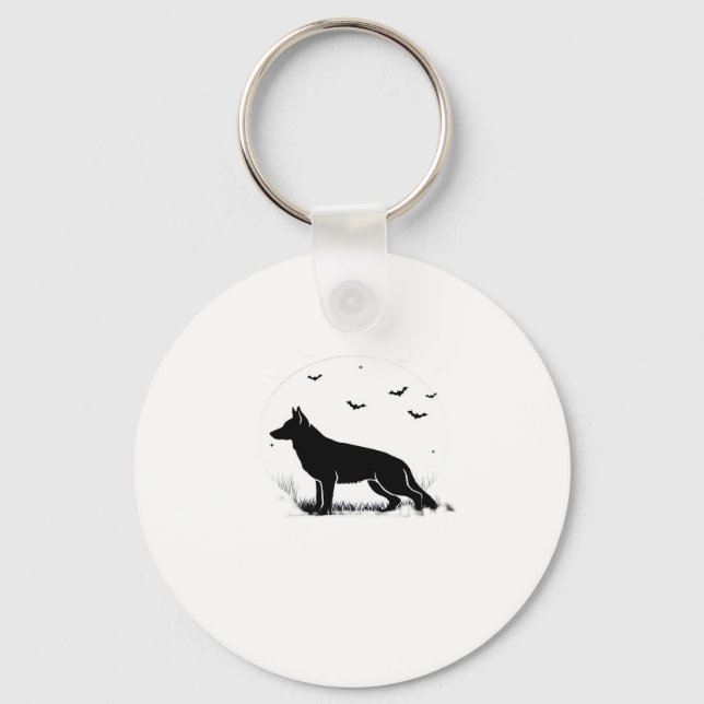 German Shepherd Dog � Halloween Moon Silhouette Cl Keychain (Front)