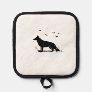German Shepherd Dog � Halloween Moon Silhouette Cl Pot Holder