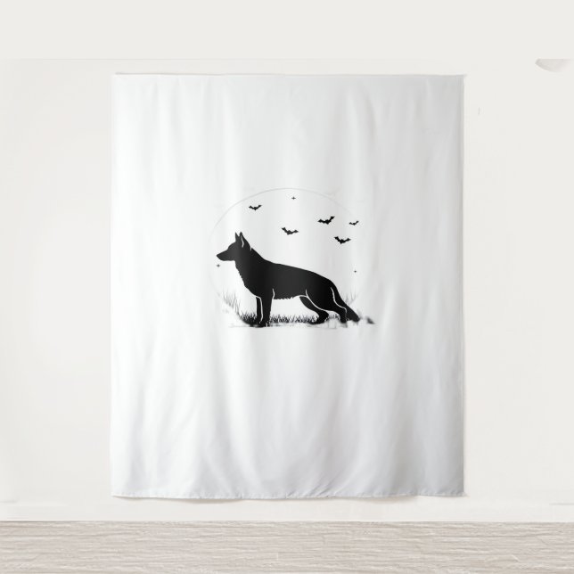 German Shepherd Dog – Halloween Moon Silhouette Cl Tapestry (Front)