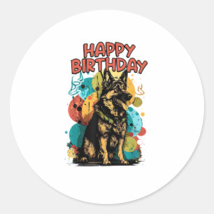 German Shepherd Dog Happy Birthday Party Shep Clot Classic Round Sticker