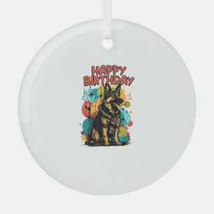 German Shepherd Dog Happy Birthday Party Shep Clot Glass Ornament