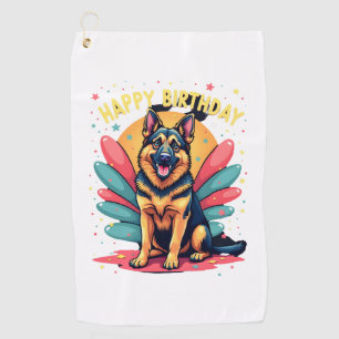 German Shepherd Dog Happy Birthday Party Shep Clot Golf Towel