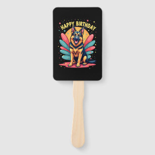 German Shepherd Dog Happy Birthday Party Shep Clot Hand Fan
