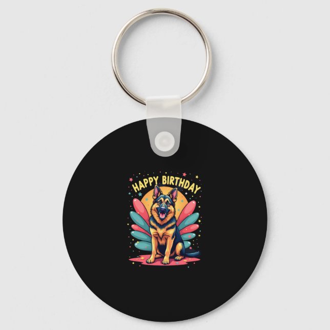 German Shepherd Dog Happy Birthday Party Shep Clot Keychain (Front)