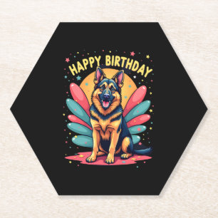 German Shepherd Dog Happy Birthday Party Shep Clot Paper Coaster
