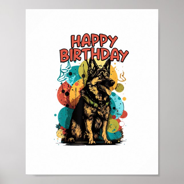 German Shepherd Dog Happy Birthday Party Shep Clot Poster (Front)