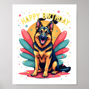 German Shepherd Dog Happy Birthday Party Shep Clot Poster