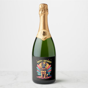 German Shepherd Dog Happy Birthday Party Shep Clot Sparkling Wine Label