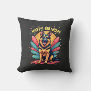 German Shepherd Dog Happy Birthday Party Shep Clot Throw Pillow